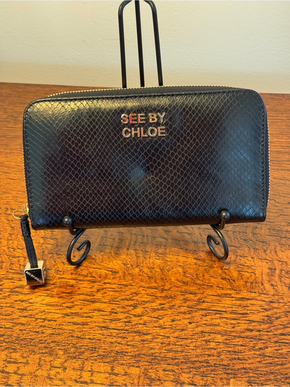 See By Chloe Snakeskin Embossed Leather Zip-Around Wallet